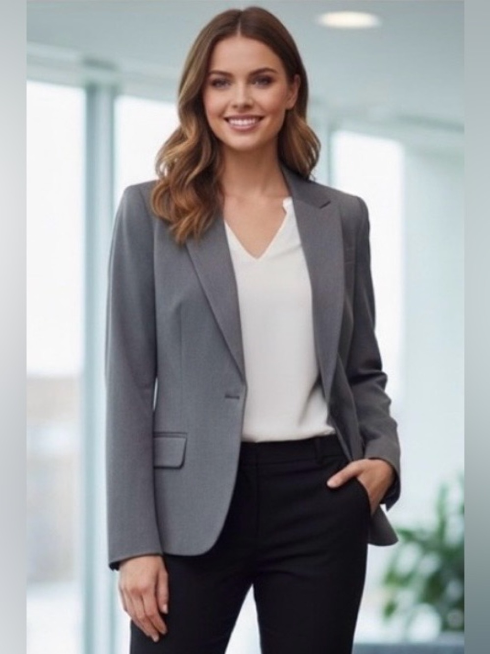 NWT Express gray, single-breasted blazer, mock front pockets, back vent, size 12